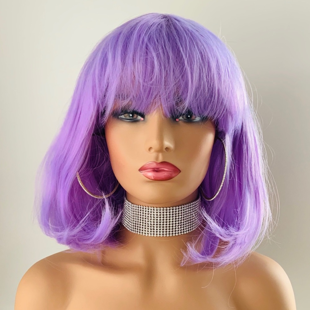 Lilac “Put On & Go” Synthetic Wig with Bangs for Events - NO FURTHER DISCOUNT 💜